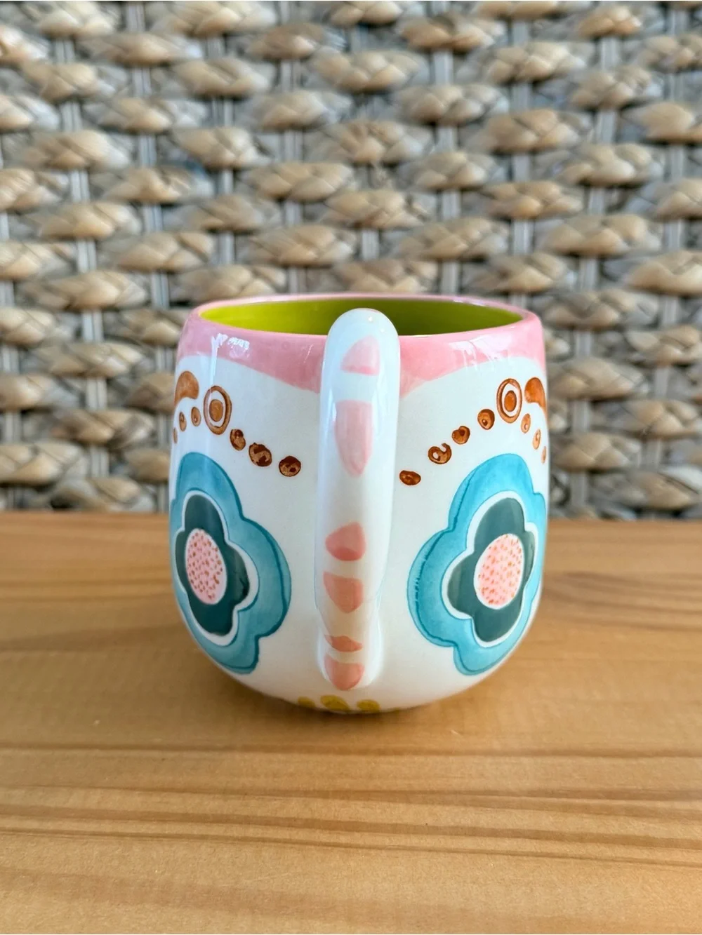 Retired ANTHROPOLOGIE Tropical Floral Seashell AGATA Mug Blue Pink Green